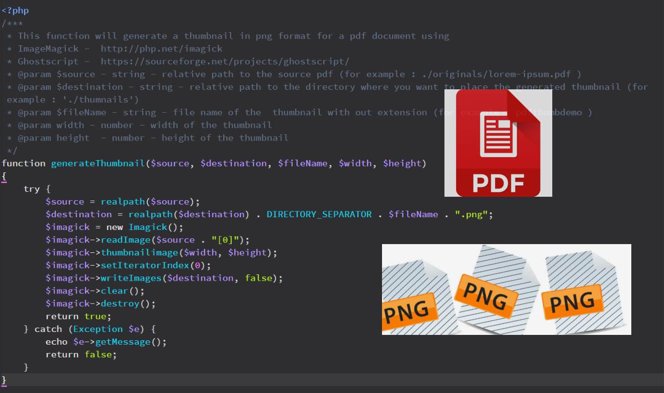 A PHP function for generating thumbnails for PDF documents with relative paths using imagick and GhostScript