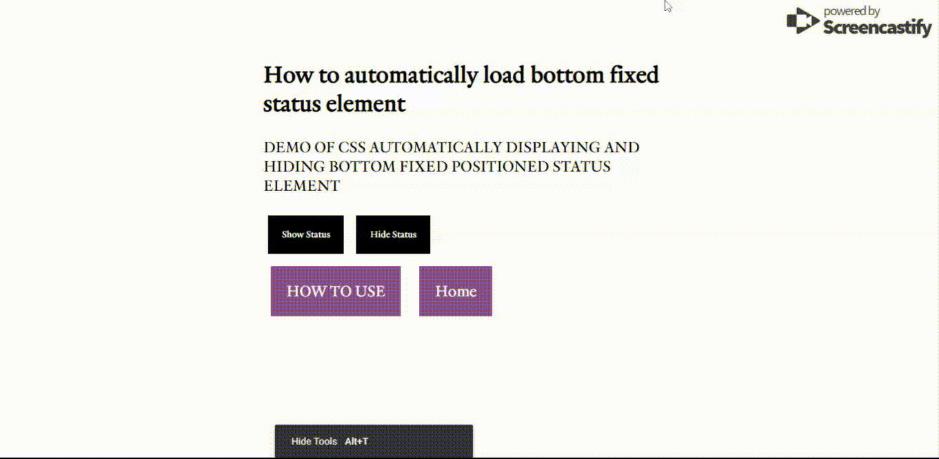 How to automatically display and hide bottom fixed element with css and js