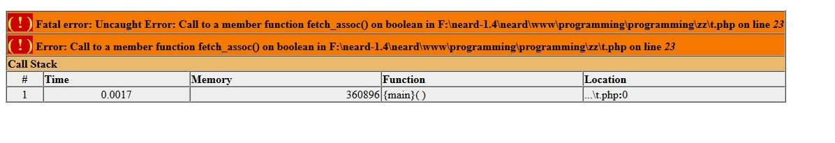 [Solved] Fatal error: Uncaught Error: Call to a member function fetch_assoc() on boolean