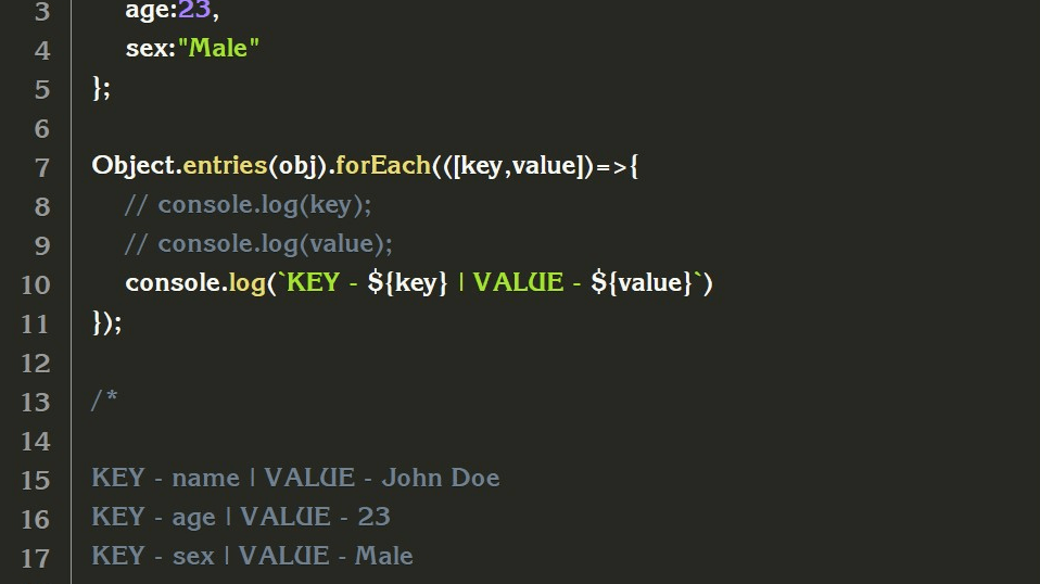 Iterating JavaScript Object and getting its keys and values