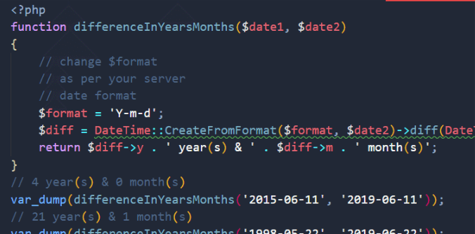PHP Difference between two dates in years and months