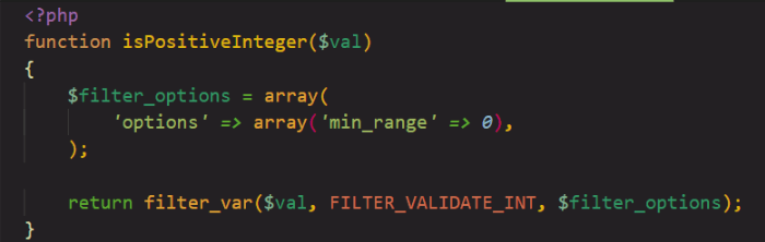 PHP Validating a value as a positive Integer